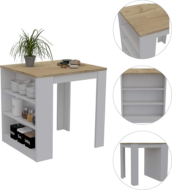 Tuhome Kitchen Island with Spacious Storage, Open Shelves, and Durable Worktop, Ideal for Kitchens, Dining Rooms, or as a Prep Station