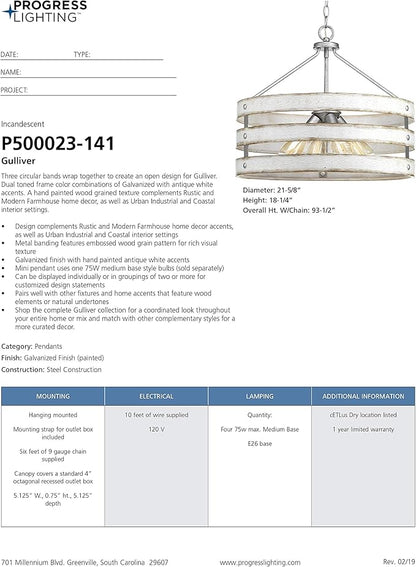 Gulliver Collection 4-Light Coastal Pendant Light Galvanized