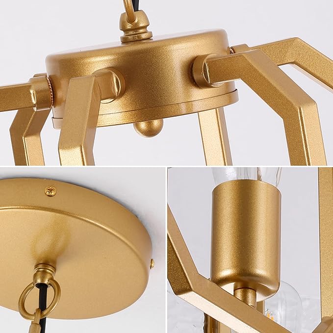 COCOSTAR Modern Glass Drum Chandeliers for Dining Room,6 Lights Farmhouse Crystal Chandelier,24" Vintage Foyer Lighting Fixtures,Gold Pendant Lights for Kitchen Island,Bedroom,Living Room