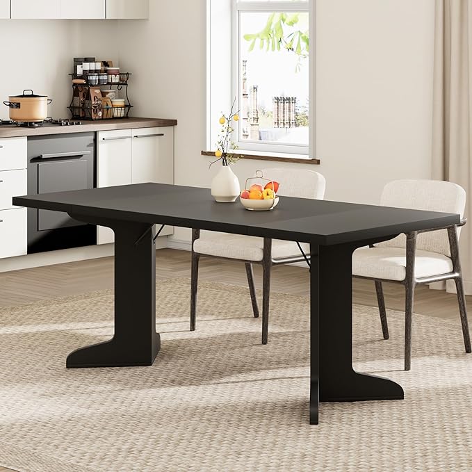 GAOMON 71.1 Inch Dining Table for 6-8 People, Farmhouse Rectangle Kitchen Table, Large Wooden Dinner Table with Thicken Tabletop and Sturdy Legs, Kitchen and Dining Room Furniture, Black