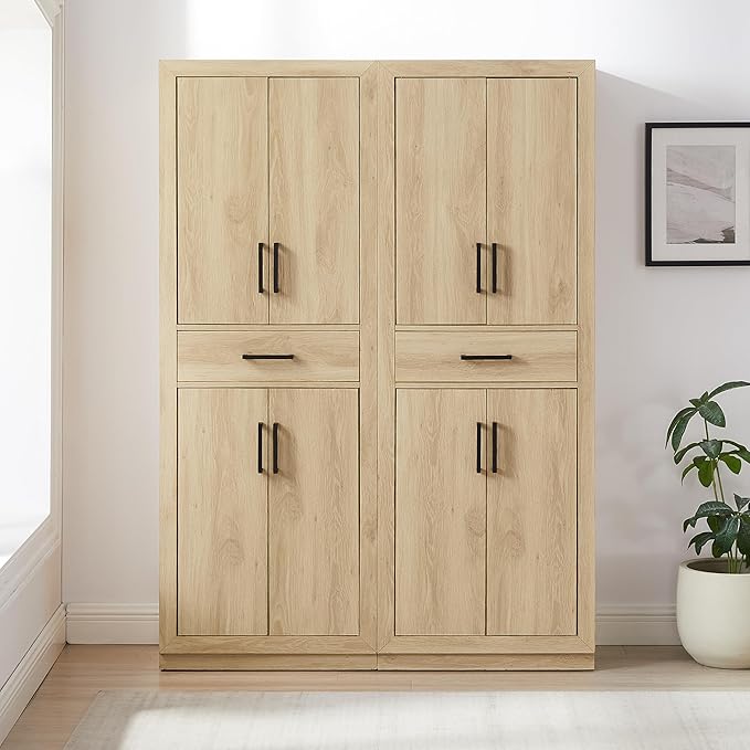 Crosley Furniture Isla 2-Piece Modern Kitchen Storage Pantry Cabinet Set with Shelves, Dining, Laundry Room, Ash