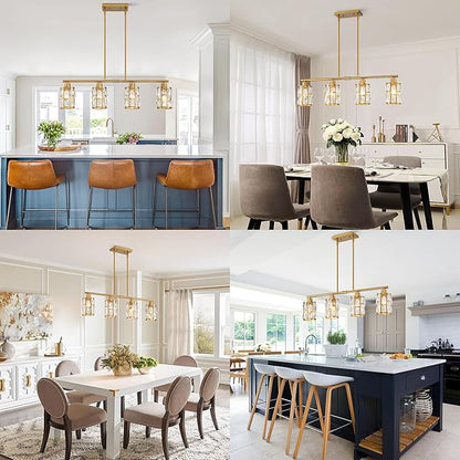 MEXO Crystal Pendant Light Fixture for Kitchen Island Dining Room, Farmhouse Chandelier Gold Close to Ceiling Lightings Over Table, 10068-GD