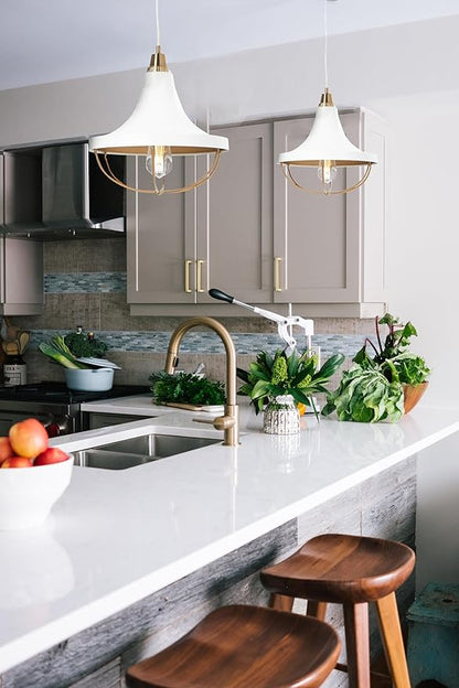 Presley - Caged Trumpet Metal Ceiling Light, Brushed Brass and White