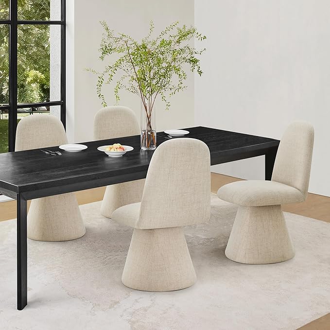 KISLOT Swivel Dining Chairs Set of 4, Modern Upholstered Dining Chair Mid Century Kitchen Chairs with Wave Shaped High Back, 360 Degree Rotating Vanity Chair for Dining Room, Bedroom, Farmhouse, Sand