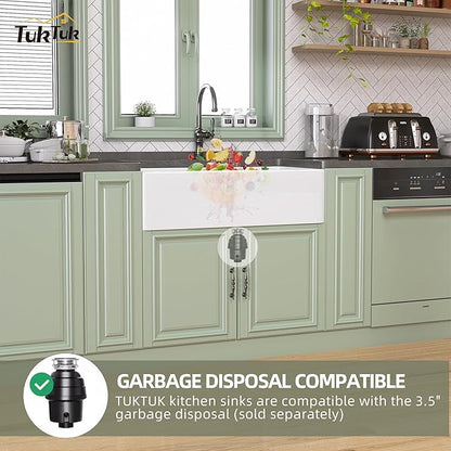 TUKTUK White Farmhouse Sink 36 x 20 Fireclay Apron Front Farm Sink Undermount Single Bowl Deep Big Capacity Extra Wider Reversible Modern with Luxury Accessory Kit