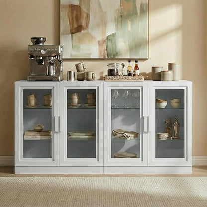 Casaphoria Adam Sideboard Buffet Cabinet with Storage, Display Cabinet with Glass Doors & Adjustable Shelves, 62" W x 31" H Buffet Cabinet for Entryway Kitchen Living Room, White