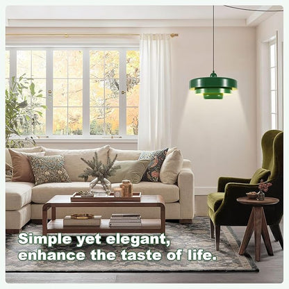 Industrial Vintage Green Plug-in Pendant Light, Adjustable Hanging Lamp with Metal Shade & Switch, No Hardwire Ceiling Light for Kitchen, Living Room, Office, Bar, Farmhouse
