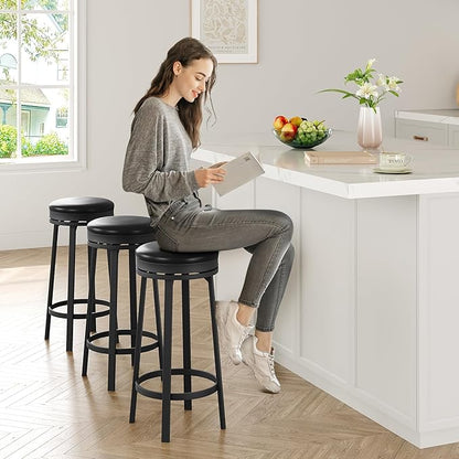 GAOMON 30 inch Swivel Bar Stools Set of 2, Counter Height Barstool with Footrest and PU Leather Upholstery, Metal Frame, Kitchen Barstools for Kitchen Island, Home Bar, Black
