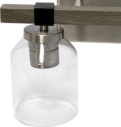 Elegant Designs VT1019-GRY 14" Country Farmhouse Gray and Brushed Nickel Decorative 2 Light Wall Mounted Metal Vanity Fixture with Clear Glass Shades