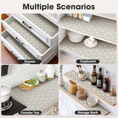 Drawer and Shelf Liner, Non-Slip Kitchen Cabinet Liners Non-Adhesive Thick Strong Grip Waterproof Washable Mats Protect Dresser Shelves Cupboard Bathroom Cabinets, Boho: Beige, 18 in X 30 FT