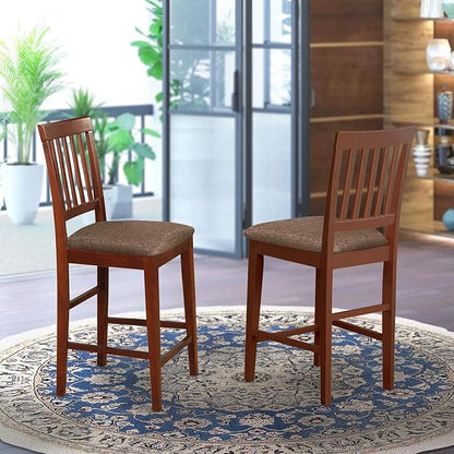 East West Furniture VNS-MAH-C Vernon Counter Height Stool - Linen Fabric Pub Height Wooden Chairs, Set of 2, Mahogany