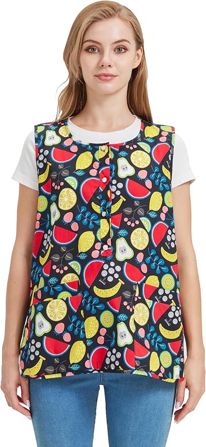 Nanxson Cobbler Apron for Women with 2 Patch Pockets Cotton Printed Vintage Apron with Buttons for Work Chef Kitchen Home