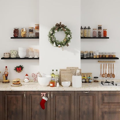 Fun Memories Deep Black Floating Shelf, 22.5" W x 6.5" D Rustic Wood Wall Shelf for Books with Invisible Brackets, Floating Shelf for Storage & Display in Kitchen, Living Room, Bedroom, 2 Packs