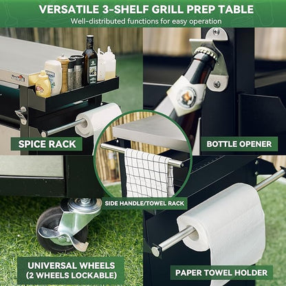 Stanbroil Rolling Outdoor Kitchen Island with Stainless Steel Table Top & Storage Cabinets, Sink&Faucet Included, Extra Large