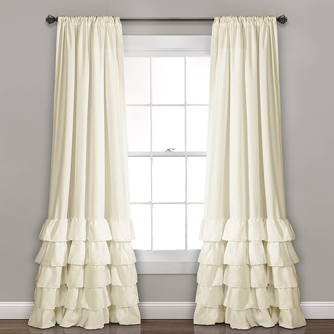 Lush Decor Allison Ruffle Light Filtering Window Curtain Panels Pair 40" W x 84" L Ivory - Coquette Curtains for Bedroom - Drapes - Ruffle Curtains Kids