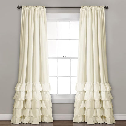 Lush Decor Allison Ruffle Light Filtering Window Curtain Panels Pair 40" W x 84" L Ivory - Coquette Curtains for Bedroom - Drapes - Ruffle Curtains Kids