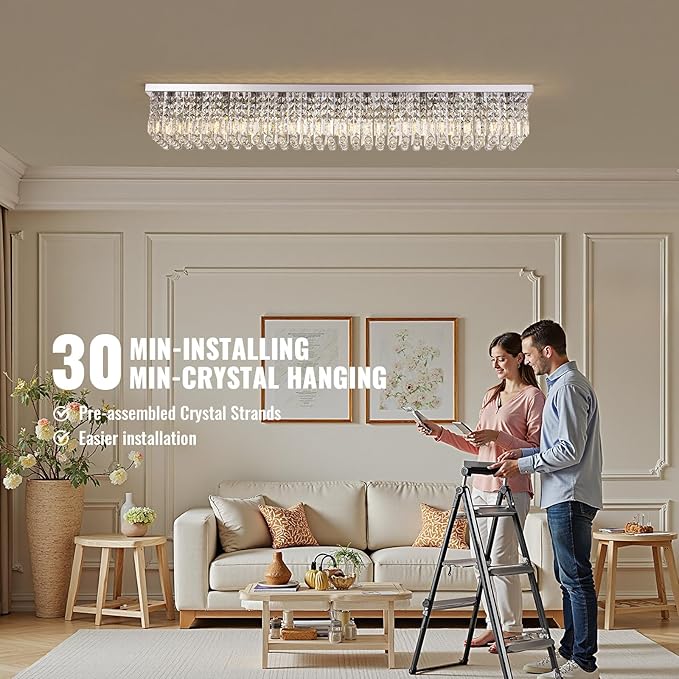 Modern Crystal Chandelier,13-Light Chandelier for Dining Room,K9 Crystal Rectangle Chandeliers,59-inch Adjustable Hanging Pendant Light Fixture Kitchen Island Bar Bedroom