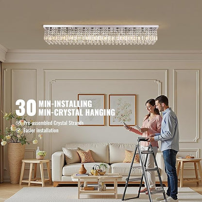 Modern Crystal Chandelier,13-Light Chandelier for Dining Room,K9 Crystal Rectangle Chandeliers,59-inch Adjustable Hanging Pendant Light Fixture Kitchen Island Bar Bedroom