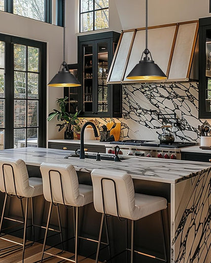 Barn Pendant Light Fixture, HWH 1-Light Hanging Lighting 12-Inch, Industrial Pendant Lights for Kitchen Island Farmhouse Dinning Room, Black and Gold Finish, 5HYS89MIL BK