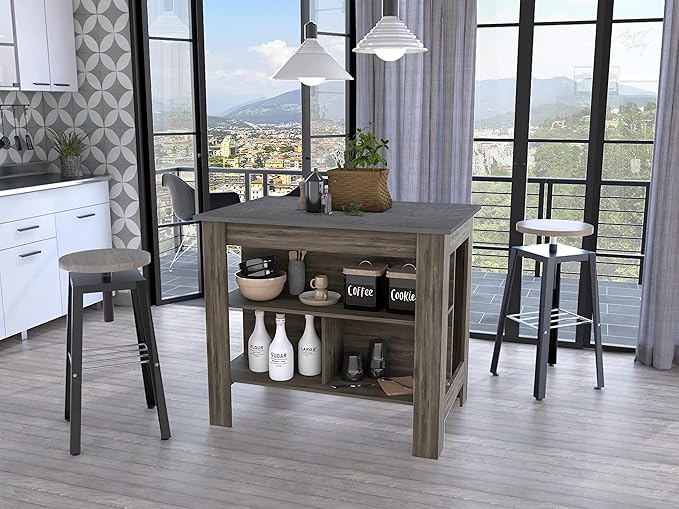 GOWE Rockaway 3-Shelf Kitchen Island Dark Brown and Onix