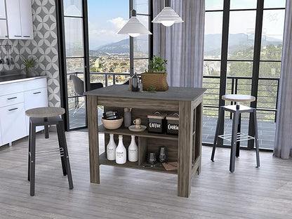 GOWE Rockaway 3-Shelf Kitchen Island Dark Brown and Onix
