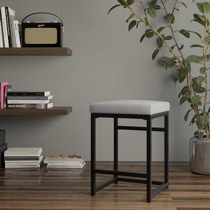 Homepop Home Decor | Modern 24-Inch Counter Stool | Backless Metal Frame Bar Stools Counter Height | Decorative Home Furniture, Natural