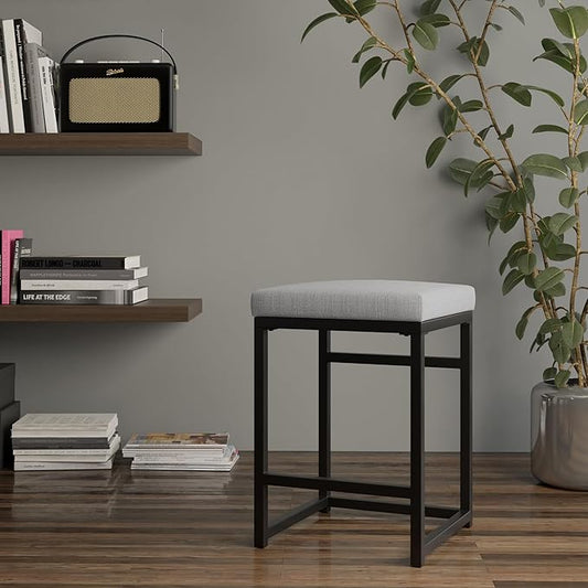 Homepop Home Decor | Modern 24-Inch Counter Stool | Backless Metal Frame Bar Stools Counter Height | Decorative Home Furniture, Natural