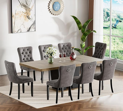 Goujxcy 9-Piece Extendable Dining Table Set for 6-8 People 63-78 Inch Kitchen Table Set with 8 Velvet Upholstered Chairs Farmhouse Rectangular Dining Room Table Set for Kitchen Dining Room Apartment