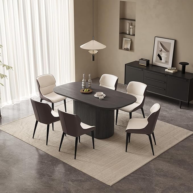62.99" Oval Dining Table Set for 6, Modern Dining Room Table Set with 6 Chairs for Kitchen, Living Room, Bar, 7 Piece Kitchen Table Set, Dinner Table with Stable Oval Pedestal Black