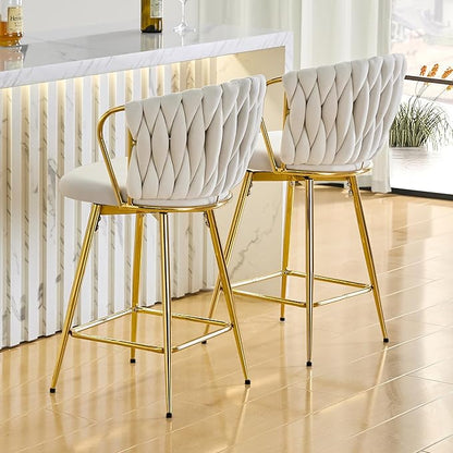 Velvet Upholstered Bar Stools Set of 2,Counter Height Bar Stools Set of 2, Modern Barstools for Kitchen Island, Cafe, Pub