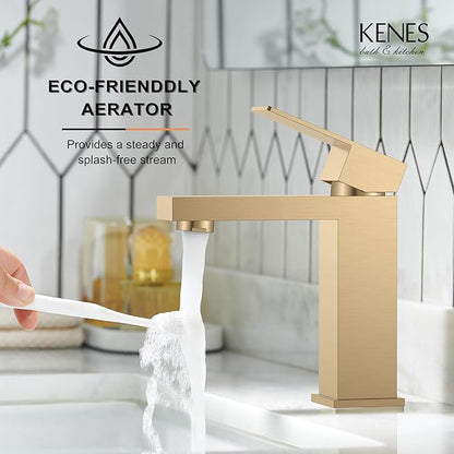 KENES Champagne Bronze Bathroom Faucet 1 Hole, Single Handle Gold Bathroom Sink Faucet, Vanity Faucet with Pop Up Drain and Supply Lines, LJ-9031-CB