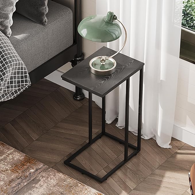 WLIVE C Shaped End Tables Set of 2, C Black Side Table for Couch, TV Trays Set of 2, Couch Side Tables that Slide Under, Small Side Table, C Table for Sofa, Living Room, Bedroom, Small Space, Brown