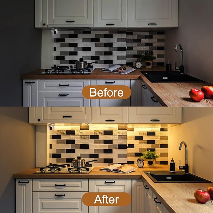 JUSJUBR Under Cabinet Lighting, 2pcs 12" 3000K Dimmable LED Closet Light, USB Plug, Memory Function, Linkable Cabinet Light Bar for Kitchen, Plug-in Workbench Light, Super Slim LED Light Bar for Room