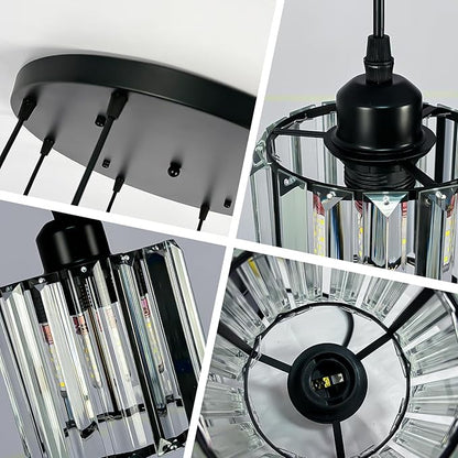 Crystal Pendant Lights Round Ceiling,Modern Crystal Chandeliers Hanging Light Fixture for Kitchen Island,Adjustable Chandelier for Dining Room,Foyer,Living Room Entryway Black 3 Lights