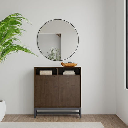 SIMPLIHOME Banting SOLID HARDWOOD 36 inch Wide Modern Industrial Entryway Storage Cabinet in Walnut Brown for the Living Room, Entryway and Family Room