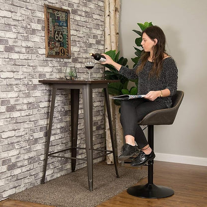 Glitzhome 3-Piece Pub Table and Chairs, Square Bar Height Adjustable Swivel PU Leather Bar Stools Set of 2, Rustic Dining Room Tables for Kitchen Island Bistro Office Living Room Small Space