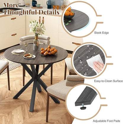 Giantex 36" Round Dining Table for 4, Farmhouse Kitchen Table with Rubber Wood Legs, Adjustable Foot Pads, Dining Room Tables for Dinette, Small Space, Dinner, Living Room, Restaurant