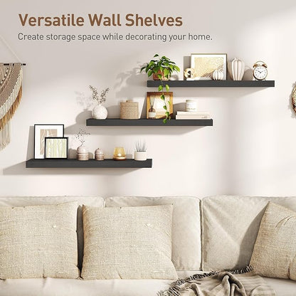 RALGEND Floating Shelves for Wall, 1.5" Thick Wall Shelf Set of 3 with Invisible Brackets, L31.5 x W7.9 Hanging Book Shelves Farmhouse Home Decor for Bathroom, Living Room, Bedroom, Black 8301BJP3BK