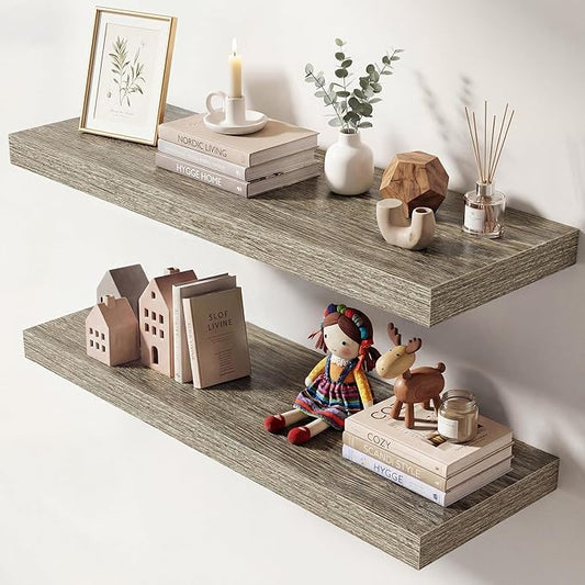 Dreamland 30 Inches Floating Shelves for Wall, 9.3" Deep Long Floating Shelves Set of 2, Large Display & Storage Shelf, Wall Shelf for Bathroom Bedroom Living Room Kitchen Office, Grey