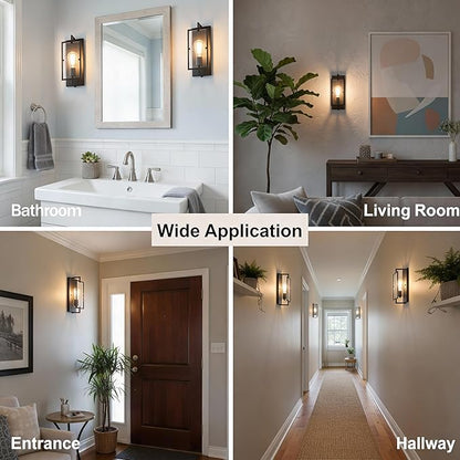 1-Light Bathroom Light Fixture, Matte Black Vanity Lights Wall Sconce with Clear Glass Shade, Indoor Wall Lamp with E26 Base for Mirror Living Room Bedroom Hallway