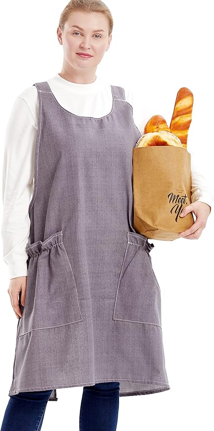 Big Plus Size Aprons for Women with Pockets Cotton Linen Baking Kitchen Cooking