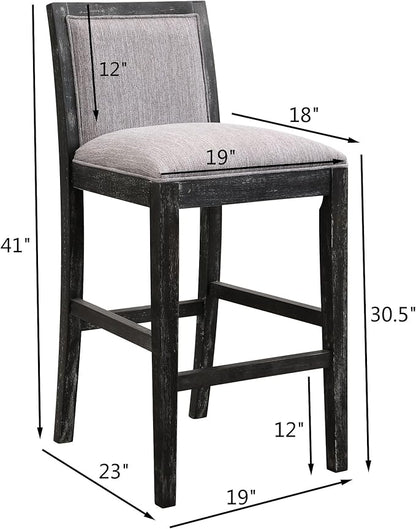 of 2 Bar Stools, 30.5 Inch. Fabric Upholstery and Rubberwood Frame. Retro Chairs for Kitchen Island, Bedroom, Dining. Soft Seating 2 30.5" Stools. Frame with Cozy Cushion. Kitchen, Dining Room.
