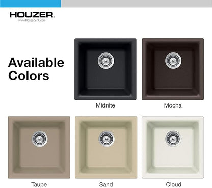 Houzer E-100 MIDNITE Quartztone Granite Series Bar Sink - Black Dual Mount 13 x 13 inch Single Bowl Sink, Durable Construction, Perfect for Kitchen or Food Prep