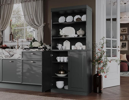 Palace Imports 100% Solid Wood Kitchen Pantry w/ 2 Wood Doors, Gray, 32" w x 71.5" h, Renewable Eco-Friendly Pine, Made in Brazil