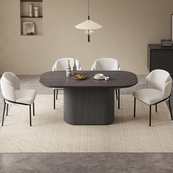 Miuuod 62.99" Oval Dining Table Set for 6-8, Modern Farmhouse Kitchen Table with 4 Ergonomic Chairs, Large Wood Dining Room Table Set, Kitchen & Dining Furniture, Dark Grey