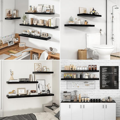 RICHFOCUS 36Inch Floating Shelves for Wall 2 Pack Shelves for Bedroom|Kitchen|Bathroom Wall Mounted Rustic Wood Floating Shelf with Invisible Brackets for Books|Storage|Decor, Black