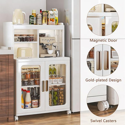VECELO Foldable Plastic Sideboard Cabinet with Adjustable Shelves, Waterproof Buffet Cabinet with Doors for Kitchen, Dining Room & Small Spaces, White