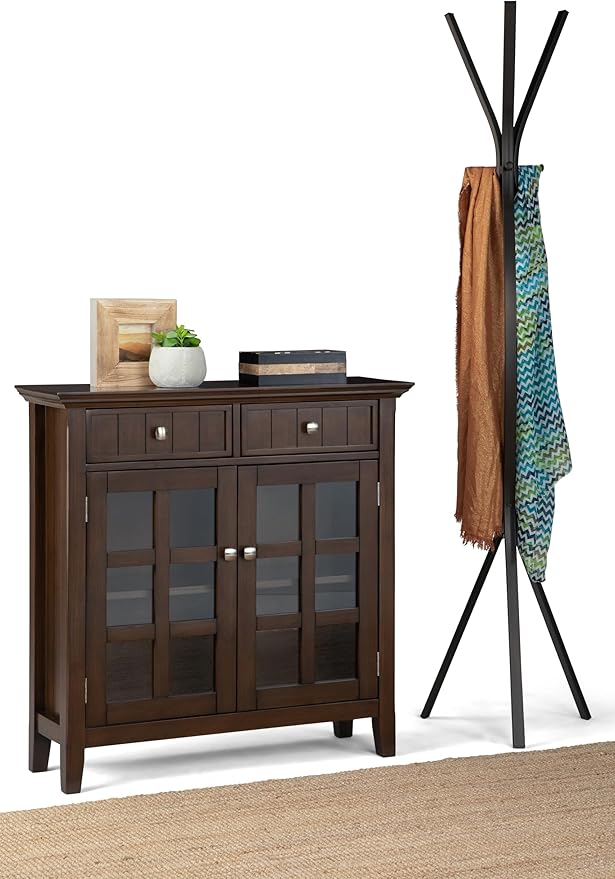 SIMPLIHOME Acadian Storage Cabinet - 36 inch Wide Solid Wood Entryway Storage Cabinet in Natural Aged Brown, Transitional Cabinet for Hallway or Living Room with 2 Drawers and Adjustable Shelves