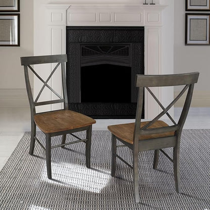 IC INTERNATIONAL CONCEPTS X-Back Chair with Solid Wood Seat - Set of 2 Chairs in Hickory/Washed Coal