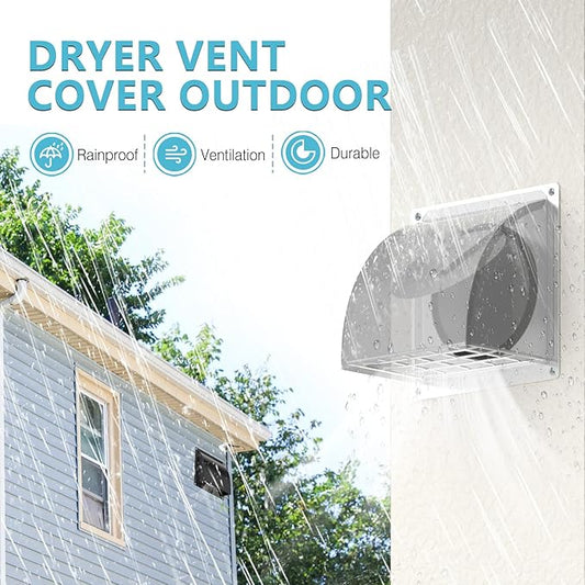 6 Inch Stainless Steel Dryer Vent Cover Outside, HG Power Exhaust Wall Vent Cover with Removable Screen & Cushioned Non Return Flap, Air Vent for House, Garage, Opening Diameter: 5.7"(Silver)